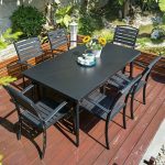 "Black Metal Patio Dining Set with Stackable Chairs & Weatherproof Table - Table & 6 Chairs 63"L x 35.5"W x 28.3"H"
