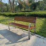 "Contemporary Patio Bench with Lumber Sepia Seating, Curved Arm, and Back, 71"L x 18"W x 31.5"H"