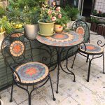 "French Country Metal Patio Table Round Outdoor Iron Dining Table - Table Only Orange"