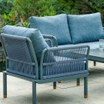 "Modern Blue Metal Sofa- Waterproof and UV Resistant, Includes Pillows and Cushions - 1-Seater Sofa"