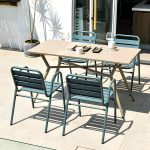 "Traditional Style Patio Table Metal Water Resistant Patio Table - Square Aqua Table Only"