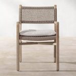 "Modern Ivory Patio Side Chair, Rust Resistant, Natural Wood, 1 Chair, Cushion Included, 18"L x 24"W x 33"H"