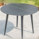 "Minimalist Stone Patio Dining Table with Scratch Resistant Chalk Orbicular Top, 35.4"L x 35.4"W x 28.7"H, White, Without Chairs"