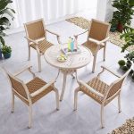 "Casual White Metal Outdoor Multiple Chairs Seating Group, Uv Resistant, 5-piece & 1 Table & Wood Chair, 31.5"L x 31.5"W x 28.7"H, Table & 4 Chairs"