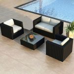 "Modern Brown/ Black Rattan Woven Courtyard Sofa Combination, 4 Piece Set - 4-Piece Set (2 Chairs & Loveseat & Side Table)"