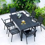 "Metal and Slate Patio Table Industrial Wind Room Outdoor Patio Dining Table - 27.6"L x 27.6"W x 29.5"H Table Only"