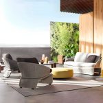 "Modern Gray Metal Frame Light Wood Outdoor Modular Design Sofa with Cushions - 3-Seater Sofa"