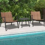"3-piece Square Alloy Patio Camping Table Set in Midnight Black, UV-blocking with Chair, Desk with 2 Chairs"