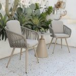 "Contemporary Cane Back Dining Arm Chair Braid Square for Outdoor - 4 Piece Set"