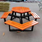"Casual Patio Picnic Table with Sepia Composite Wood Top and Anti-UV Protection, 78.7"L x 78.7"W x 29.5"H"