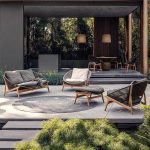 "Microfiber Teak Outdoor Sectional Seating Set, Medium Wood Tone"