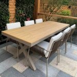 "Industrial Uv-blocking Wood Color Lumber Patio Dining Table, Without Chairs, Beige, 63"L x 31"W x 29"H"