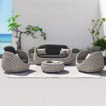 "Rope Weaving Courtyard Sofa Set Waterproof Aluminum Alloy Frame in Grey - 4-Piece Set(2 Chairs & 1 3-person Sofa & 1 Coffee Table)"
