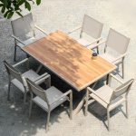 "Composite Wood 5-Piece Patio Dining Set for 4 People, Square Wood Color Table, Non-flammable, 31.5"L x 31.5"W x 29.5"H, Table & 4 Chairs"