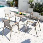 "Gray Modern Metal Dining Room Chair and Table Set with Chairs - Table & Chair(s) 46"L x 31"W x 29"H 4 Champagne"