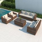 "Modern Style Outdoor Sofa Set Garden Rattan Outdoor Furniture Set - 4-Piece Set (Square Tea Table)"