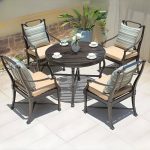 "5 Piece Set Metal Seating Weatherproof Ink Outdoor Dining Set with Pillow, Table, and Chairs, 39.4"L x 39.4"W x 29.9"H, Table & 4 Chairs"