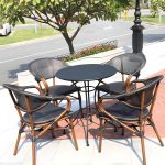 "Natural Metal Arm Chair with Stackable Design for Tropical Outdoor Dining - 2 Piece Set"