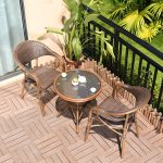 "Contemporary Brown Dining Table Set 2 Woven Chairs for Courtyard - Table & Chair(s) 2 Brown"