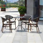 "Modern Brown Wicker/Rattan Patio Dining Set with Stackable Chairs, Metal Table Base - Table & Chair(s) 27.6"L x 27.6"W x 28.7"H 4"