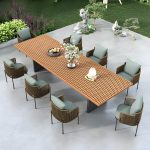 "Solid Teak Wood Square Patio Dining Table with UV Resistant Finish - Table Only 118"L x 35"W x 29"H"