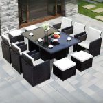 "5 Piece Set Patio Multiple Chairs Seating Set with Glass Table Top, Synthetic Material Upholstery in White, Midnight Black Table, and Upholstered Back, Table & 4 Chairs"