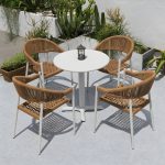 "Weatherproof Outdoor Aluminum Dining Set with Stackable Chairs and Modern Design - Table & Chair(s) 59"L x 35"W x 29"H 4"