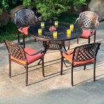 "Modish Round Alloy Gunmetal Patio Dining Set 5-piece, Chair Included, Fire Resistant, Table & 4 Chairs, 39.4"L x 39.4"W x 28.7"H"