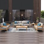 "Wood Frame Outdoor Sofa Water and UV Resistant Patio Sofa with Cushion - Ottoman"