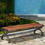 "Wood and Metal Outdoor Bench Mid-Century Modern Outdoor Picnic Bench - 59"L x 17"W x 16"H Coffee"