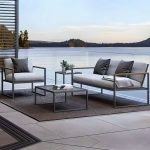 "Industrial Black Alloy 2 Tables Symmetrical Gray Outdoor Sofa Seating Set 4-piece, 4-Piece Set (Chair & Loveseats & Coffee Table & Side Table)"