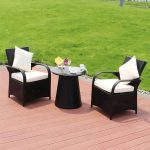 "Glass Brown Dining Table Set with Rattan Chairs for Courtyard - Table & Chair(s) 23.6"L x 23.6"W x 27.6"H 2 Black"