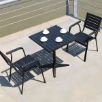 "Contemporary Wood Dining Table Set with Black Chairs for Courtyard - Table & Chair(s) 32"L x 32"W x 29"H 2"