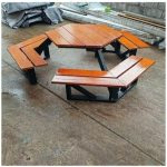 "Ink Metal Frame Simplistic Patio Picnic Table, Hexagon"