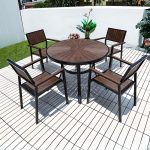 "Minimalist Patio Dining Set with Manufactured Wood Seating, 5-Piece Set, Auburn Table, Mildew Resistant, Table & 4 Chairs"