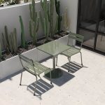 "Iron Waterproof Courtyard Dining Table Combination Modern Multiple Colors - Desk with 2 Chairs Square Black"