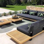 "Sepia Timber Frame Midnight Black Textile Multi-seat Sofa with Gray Pillow and Upholstered Back Sofa, 3-Seater Sofa"