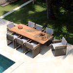 "Boho Patio Dining Table Set 1/5/7/9 Pcs Aluminum Frame Patio Dining Table and Chairs - Table & Chair(s) 78.7"L x 39.4"W x 29.5"H 8 Wood Color"