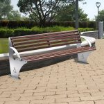 "Modern Park Bench with Straight Arm, Natural Finish, and Timber, Wood Color, Arm Included, 71"L x 21"W x 31"H"